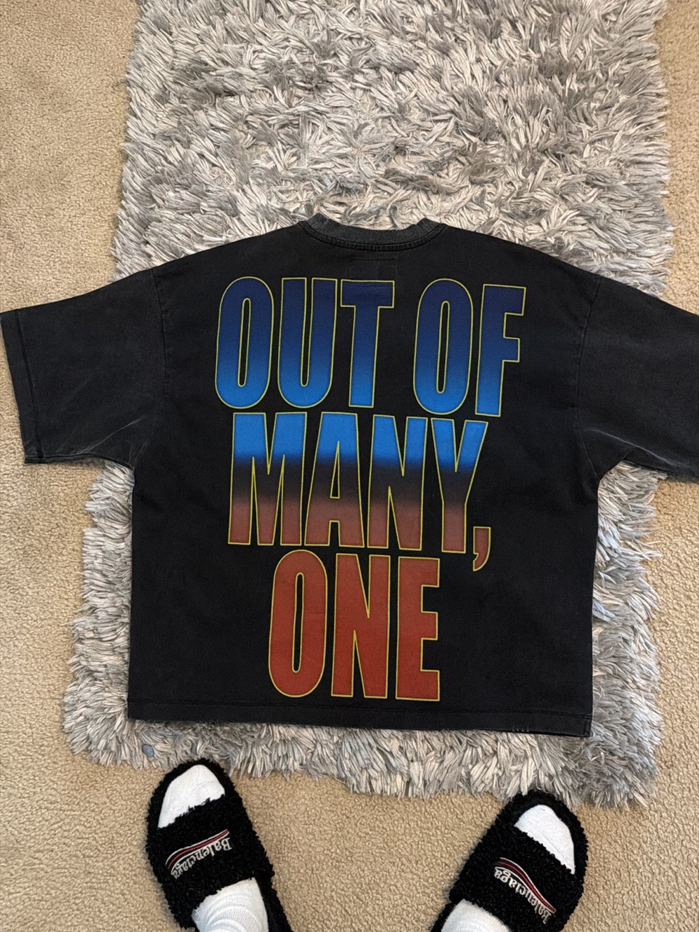 Kids Black Graphic Tee with Multicolor Gradient Slogan